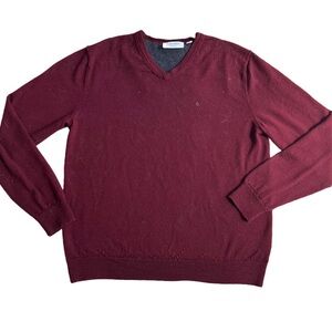CALVIN KLEIN BURGUNDY ITALIAN MERINO WOOL V NECK SWEATER SIZE MEDIUM